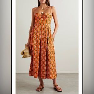 Agua Bendita Orange Floral Midi Dress
